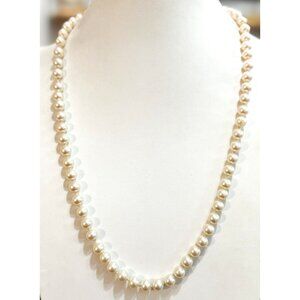 Vintage Pinkish Cream Hand Knotted Round Faux Pearl Box Clasp Necklace
